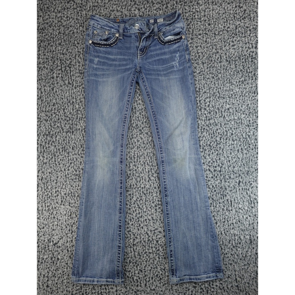 Miss Me Bootcut Jeans Womens 27 Blue Rhinestone Embellished Low Rise Y2K